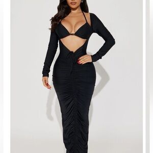 Fashion Nova Black Long Sleeve Maxi Dress